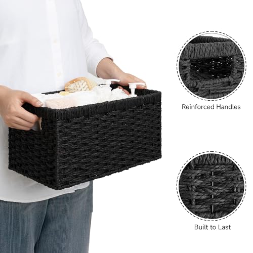 Wicker Storage Baskets for Organizing (Black (Paper Rope) / 2x 13"L x 8¼"W x 7"H)