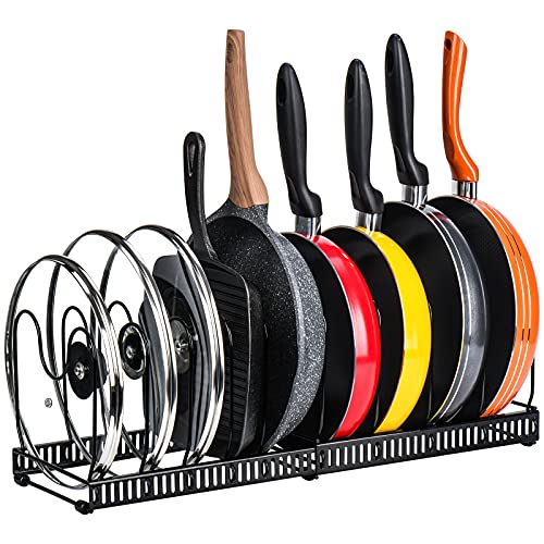 Pots and Pans Organizer Rack for Cabinet and Countertop (Black / Pot & Pan Organizer)