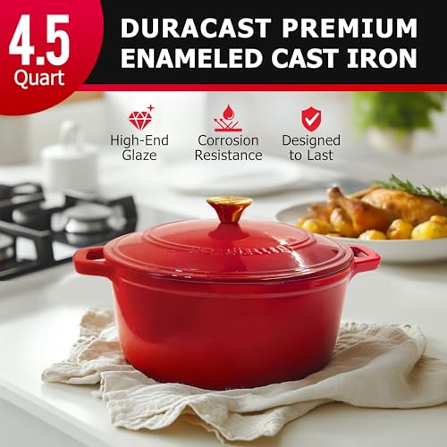 MUELLER HOME 4.5 QT Enameled Cast Iron Dutch Oven (4.5 Quart -Round / Red)