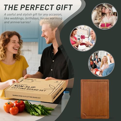 Extra Large Bamboo Cutting Board with Non Slip Feet and Over Sink Butcher Block Chopping Board Wooden Cutting Boards Solid Thick Juice Groove Big Xl XXl xlarge Kitchen Counter Organic Meat BBQ Kit (1 Pack / Brown)