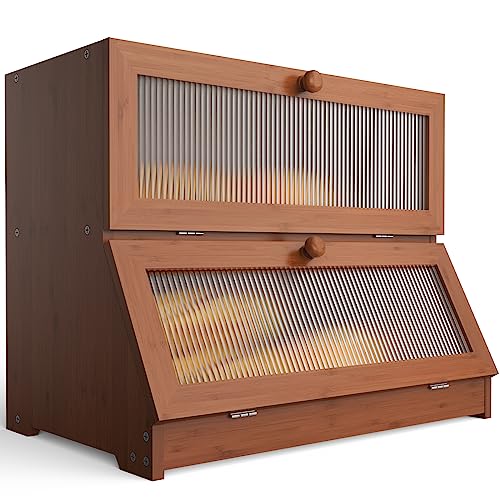 Bread Box for Kitchen Countertop (Brown-2 / 2‑tier)