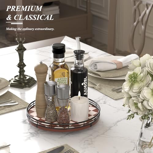 10 Inch Brown Checkerboard Lazy Susan Organizer with Black Metal Rail (Brown & White / 10 inches)