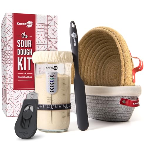 Sourdough Starter Kit (24oz Jar, Oval & Round Baskets, Gray Bread Lame)