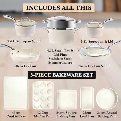 Hammered 15Pcs Ceramic Cookware Set Nonstick