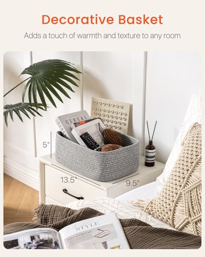 Small Woven Storage Basket for Organizing (Mixed Grey / 13.5"L x 9.5"W x 5"H)