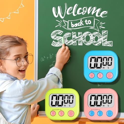 Digital Kitchen Classroom Timers for Kids Cooking 12pcs Blu Grn Pk (Blue & Green & Pink)
