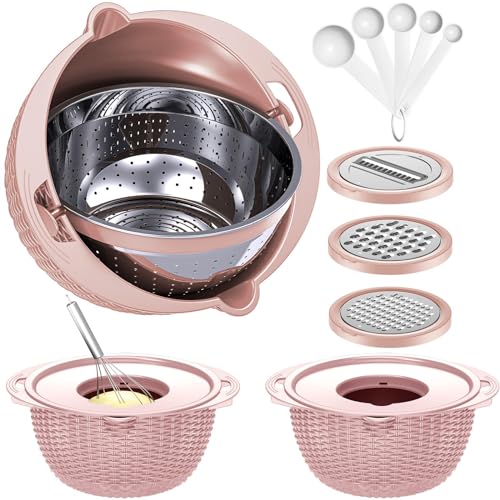4 1 Colander with Bowl & Spoons Set (Pink)