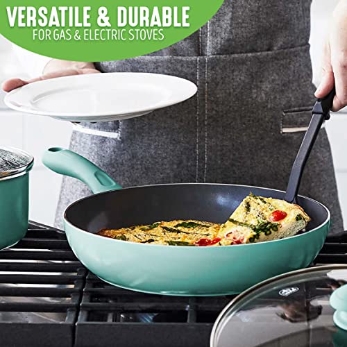 Soft Grip Diamond Healthy Ceramic Nonstick 13 Piece Cookware Pots and Pans Set (13 Piece Cookware Set / Turquoise)