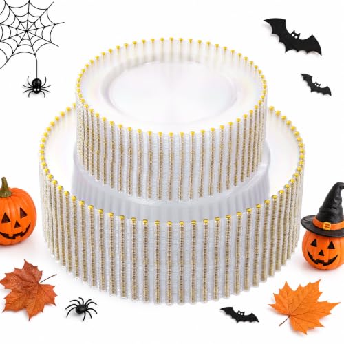 100pcs Clear Plastic Plates with Gold Beads for Bridal Showers (Clear and Gold Plastic Plates / 100PCS)