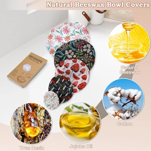 5Pcs Reusable Beeswax Elastic Bowl Covers for Bread Proofing and Food Cover (Mushroom)