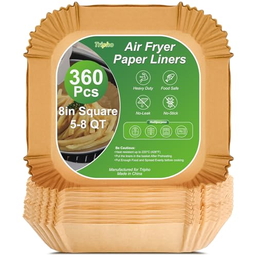 360 Pcs 8” Square Air Fryer Paper Liners Disposable Unbleached Heavy Duty (360 Count)