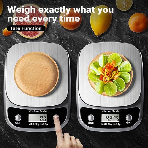 Food Kitchen Scale Digital Weight Grams and Oz 3kg (Silver-K1905-3kg)