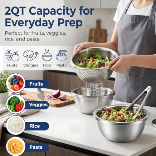 2QT Stainless Steel Colander and Mixing Bowl Set (2 Qt Stainless Steel Colander & Mixing Bowl Set)