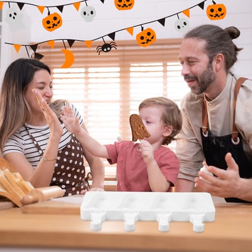 Halloween Ghost Shaped Mold Large 4 Cavity Reusable Silicone Cakesicle Cake Pop Ice Cream Mold for Halloween Adults Homemade Ice Cream Chocolate Candy DIY Trick Dessert Decorating (Ghost)