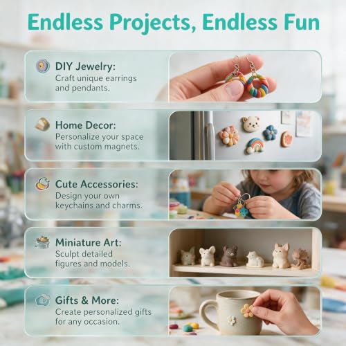 Polymer Clay 50 Colors Oven Bake Modeling Clay Kit with Jewelry Tools