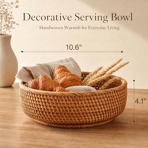 10.6" Large Round Rattan Bread Fruit Basket (L)
