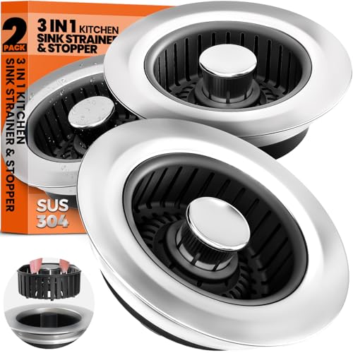 3 in 1 Kitchen Sink Drain Strainer Stopper Basket Pop Up Black (2pack / Black)