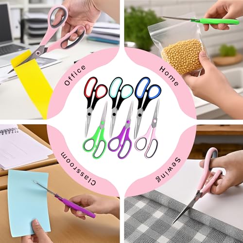 Scissors 6 Pack 8" All Purpose Stainless Steel Scissor for Everyday use (Multicolor / 6 Pack)