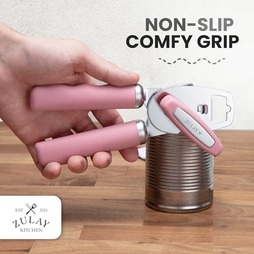 Manual Can Opener Heavy Duty Patented Stainless Steel (Pink / Comfy Grip)