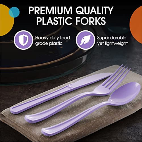 Lavender Plastic Forks 200 Pieces Lavender Forks Disposable Utensils Heavy Duty Plastic Cutlery Set Disposable Cutlery Sets Flatware Sets Silverware Set Party Supplies & Party Tableware (Lavender / Forks)