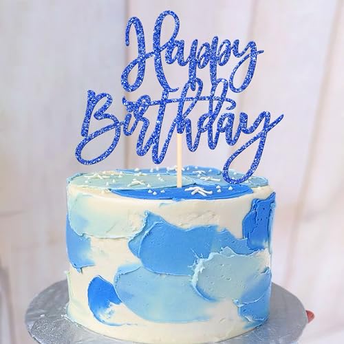 1 PCS Glitter Happy Birthday Cake Topper for Celebrating Anniversary Theme Party Cake Decorations Supplies Dark Blue