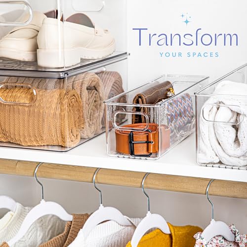 Plastic Food Storage Clear Container Bin with Handles for Organizing Kitchen (14x4x4)