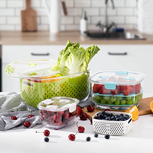 Fresh Produce Vegetable Fruit Storage Containers 3Piece Set (Green)