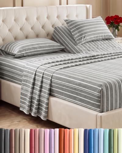 Flex Top Split Head King 4 Piece Sheet Set (41 - Grey Stripes 3 / Split Head/Flex Top)