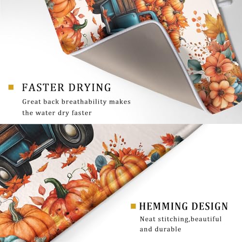 Fall Drying Mats for Kitchen Counter 18×24 Inch Autumn Truck Large Absorbent Microfiber Drying Pad Home Season Accessories (Fall Truck 605 / 24" x 18")