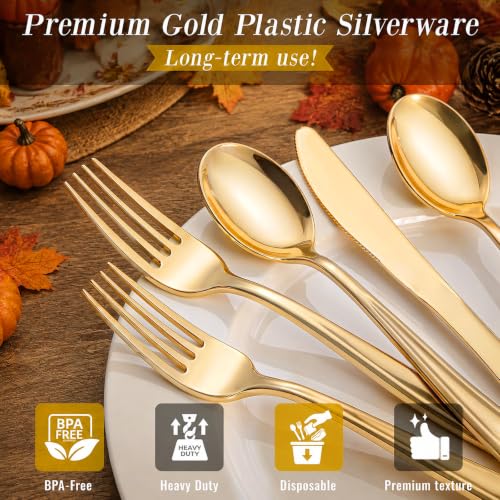 200Pcs Gold Plastic Silverware (Cutlery Gold)