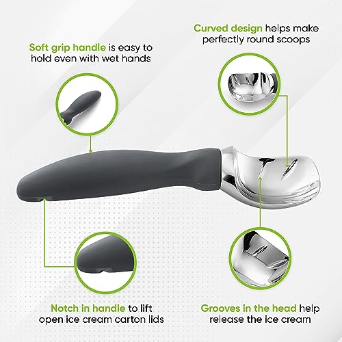 Heavy Duty Metal Ice Cream Scoop with Soft Grip Handle