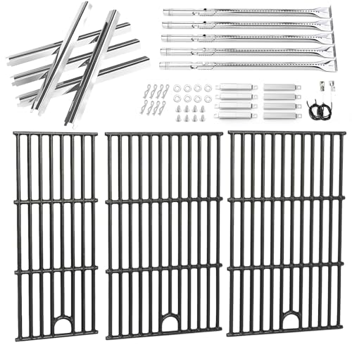 Grill Parts for Charbroil Performance 5 Burner 463448021 463449021 463451022 Cast Iron Grill Grates Stainless Steel Burners (17" x 28.251")