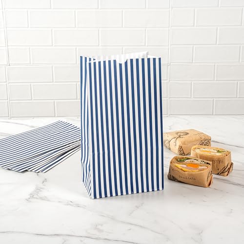 Blue And White Stripe Paper Bag (12 lb / Blue & White)