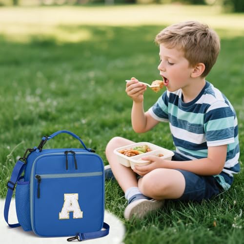 Lunch Box Kids Large Initial Insulated Lunch Bag for Girls (Blue / A)