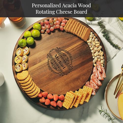 Acacia Wood Rotating Cheese Board (Round 20" with Engraving)