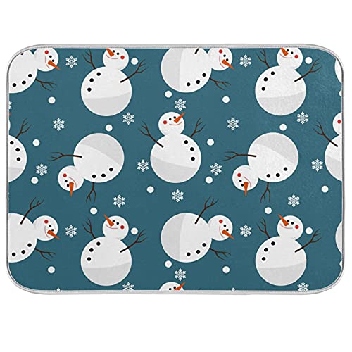 Super Absorbent Dish Drying Mat (Snowman Snowflake Cute Christmas Holidays / 16" x 18")