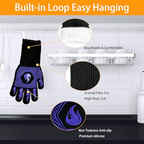 BBQ Gloves 1472F Heat Resistant Non (Blue-2 Pairs)