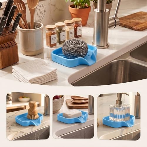 Silicone Soap Dish with Drain Spout (Light Blue / S(4.9"×3.2"))