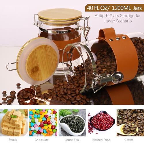 Glass Storage Jars with Bamboo Lids & Spoons (40 Fl Oz)