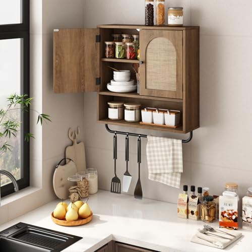Rattan Bathroom Wall Cabinet (Natural Oak / 2 Doors)