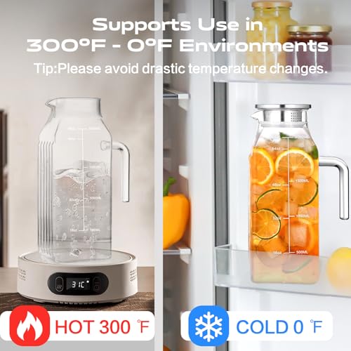68oz Glass Pitcher with Lid and Handle for Fridge (Clear Square)
