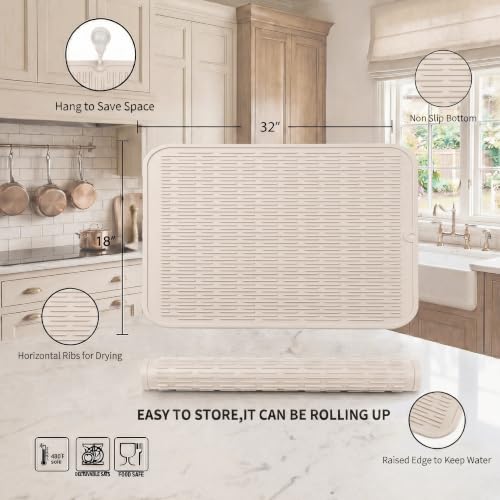 Silicone Dish Drying Mat for Multiple Usage (Tapioca / 32"L x 18"W)