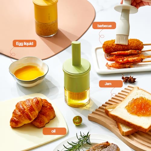 Glass Oil Dispenser with Heat Resistant Brush (Oil Dispenser-Green&Yellow)