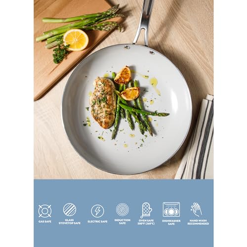 Kitchen Essentials Potluck Porch 12 Inch Deep Frying Pan Skillet Aluminum PFA Free Ceramic Cookware Chef's Pan (12" Frying Pan / Black)