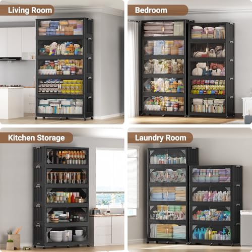 V60 700QT Plastic Stackable Storage Bins with Lid (Black / 140QT-5Pack)