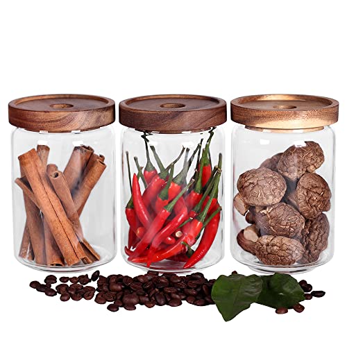 Glass Jars Food Storage Containers with Airtight Acacia Lids (3set Acacia Lids)