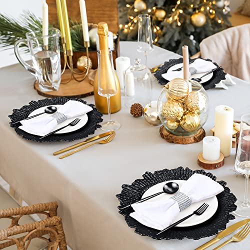 100 Pcs Black Charger Plates 13" Round Plastic Texture Wedding (Classic Style / Black)