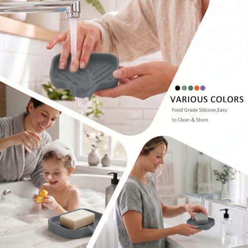 Silicone Soap Dish with Drain Spout (Grey / S(4.9"×3.2"))