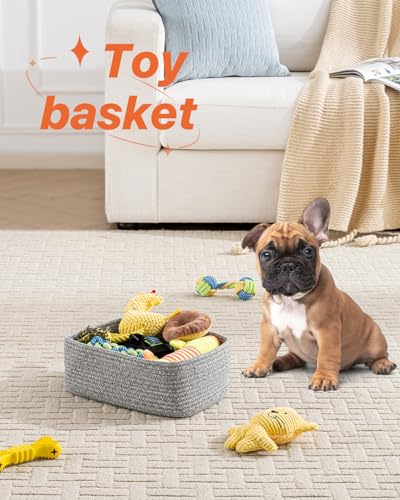 Small Woven Storage Basket for Organizing (Mixed Grey / 12"L x 8"W x 4.5"H)