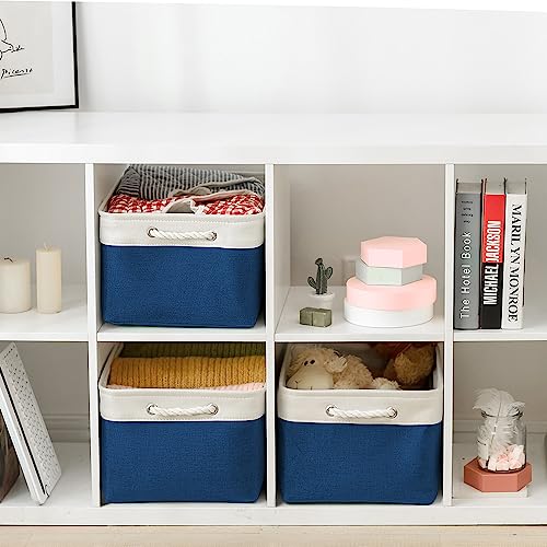 Organization and Storage Basket for Organizing (White & Blue / 3PCS/X Large -17.7Lx13.8Wx9.8H)